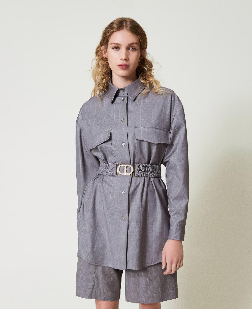 Scee by twin set Maxi camicia gessata con cintura Comprare a buon mercato