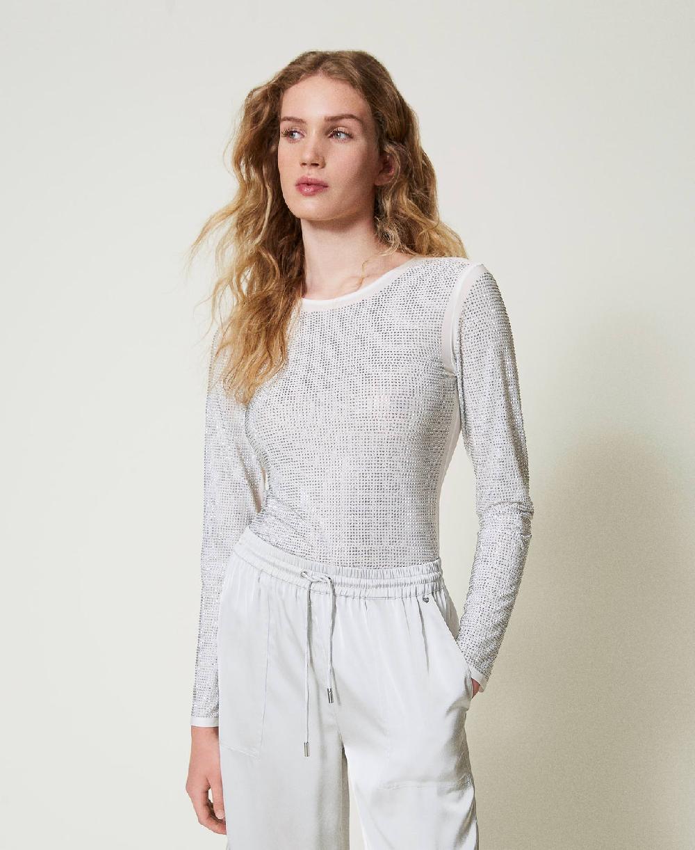 Scee by twin set T-shirt stretch con strass all over Shopping online