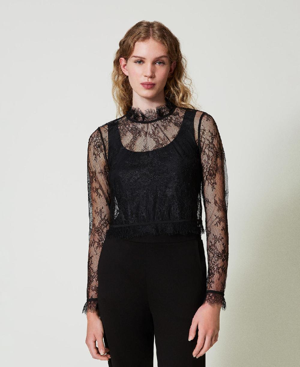 Scee by twin set Blusa cropped in pizzo e top Offerta Pasqua