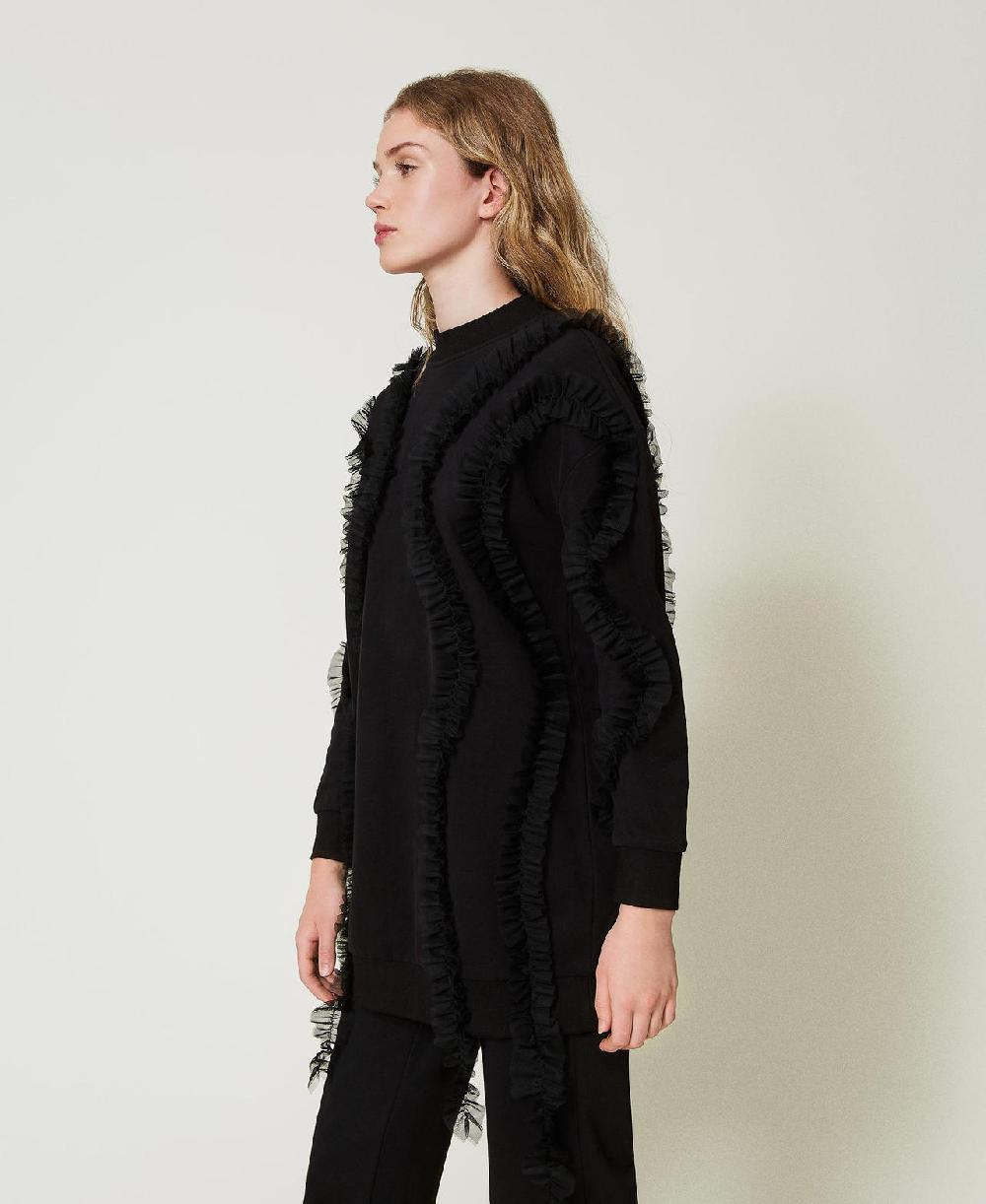 Scee by twin set Maxi felpa con volant in tulle Offerta Anniversario