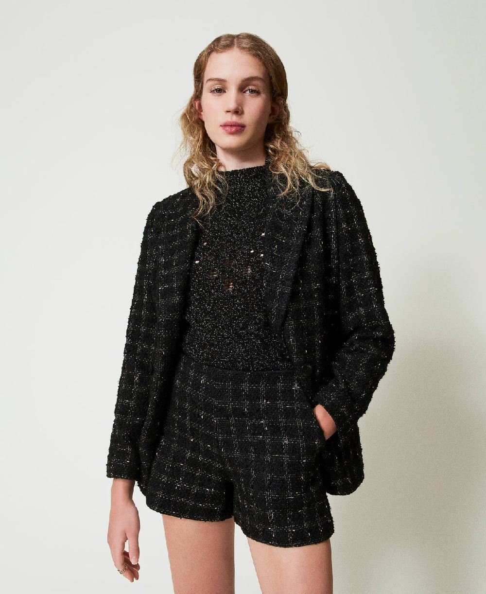 Scee by twin set Shorts bouclé a disegno check Online Outlet