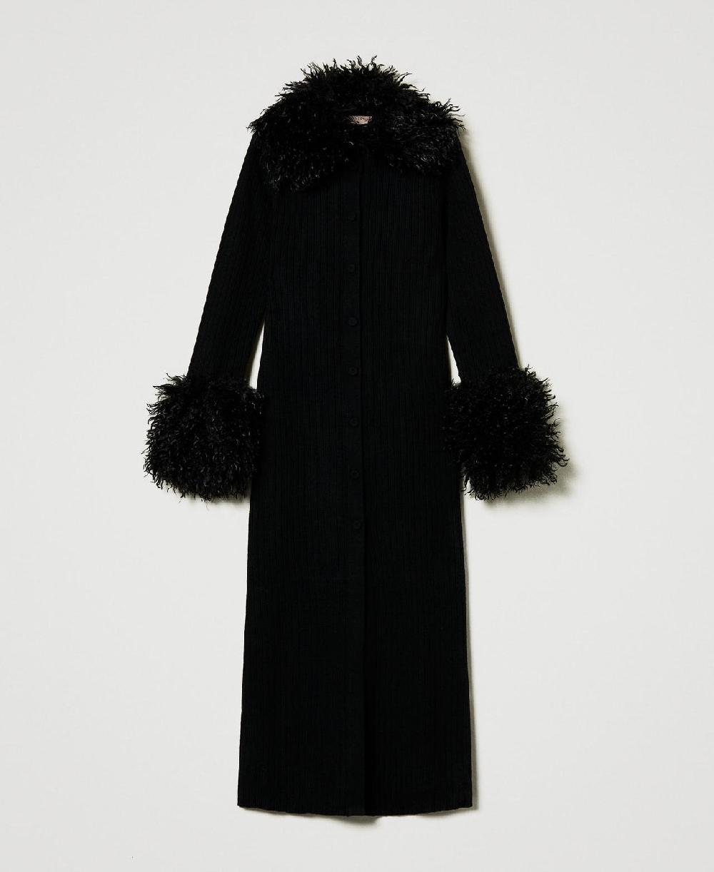 Scee by twin set Abito-cardigan lungo in misto lana e faux fur Offerta temporanea