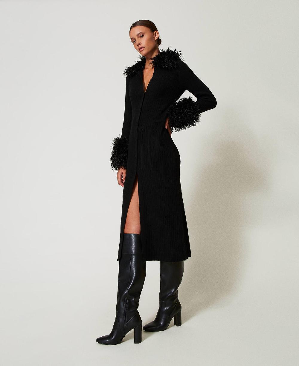 Scee by twin set Abito-cardigan lungo in misto lana e faux fur Offerta temporanea