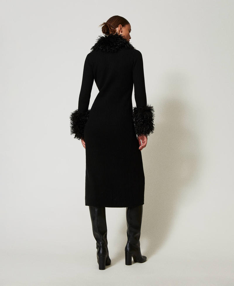 Scee by twin set Abito-cardigan lungo in misto lana e faux fur Offerta temporanea