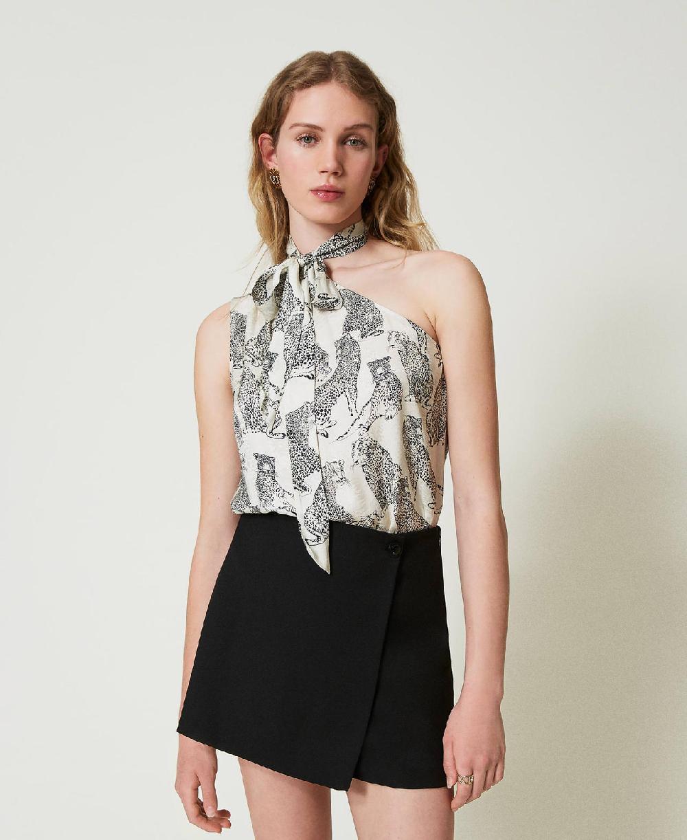 Scee by twin set Top monospalla jacquard con stampa giaguaro Lightning offer
