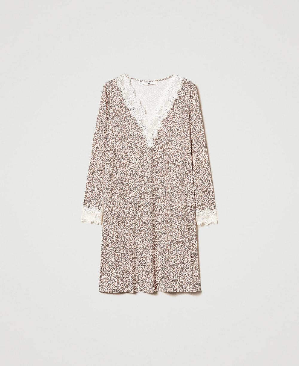 Scee by twin set Camicia da notte stampata con pizzo Offerte stagionali