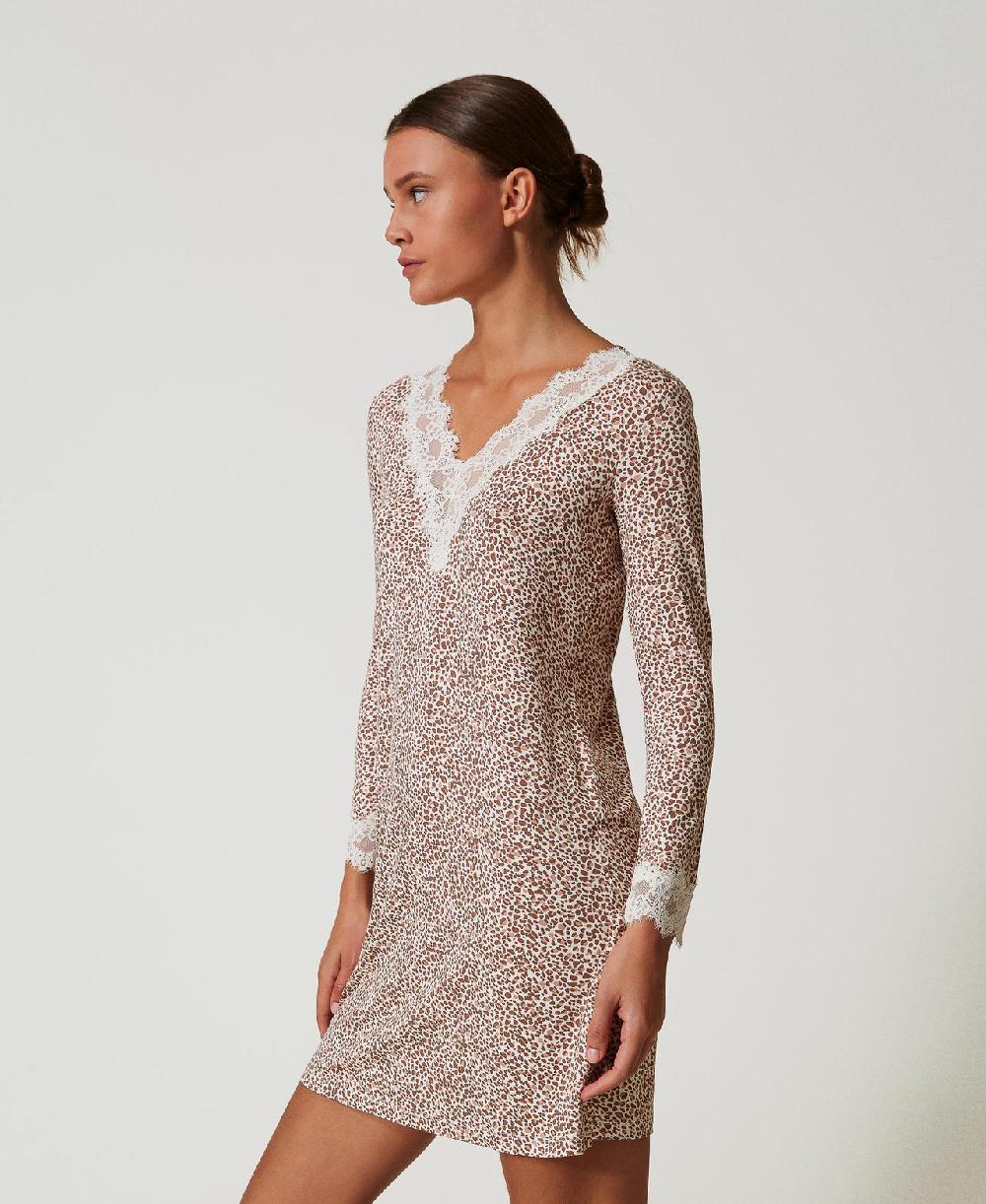 Scee by twin set Camicia da notte stampata con pizzo Offerte stagionali