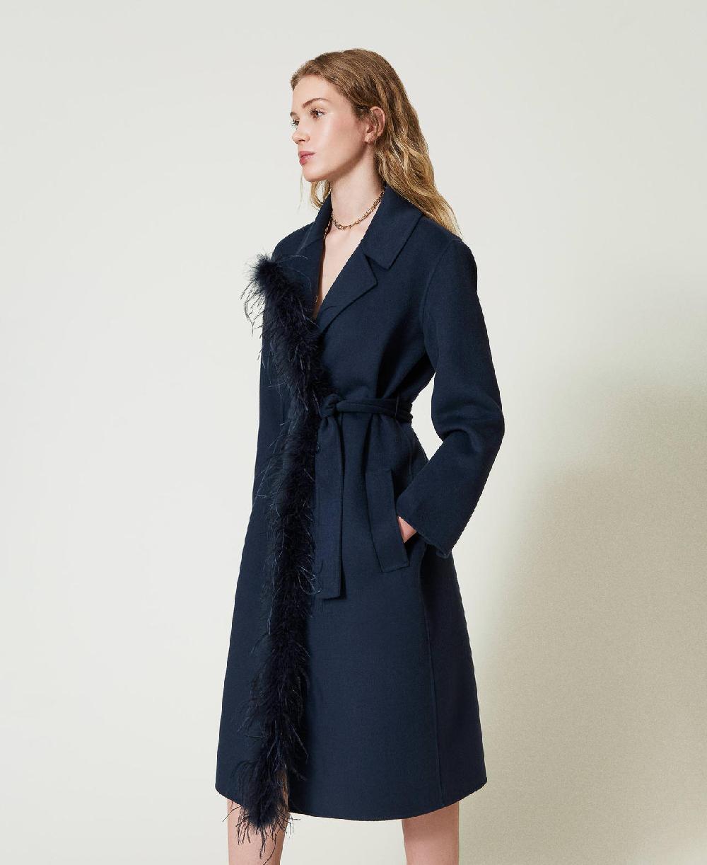 Scee by twin set Cappotto in panno double misto lana con piume Super Saving Price