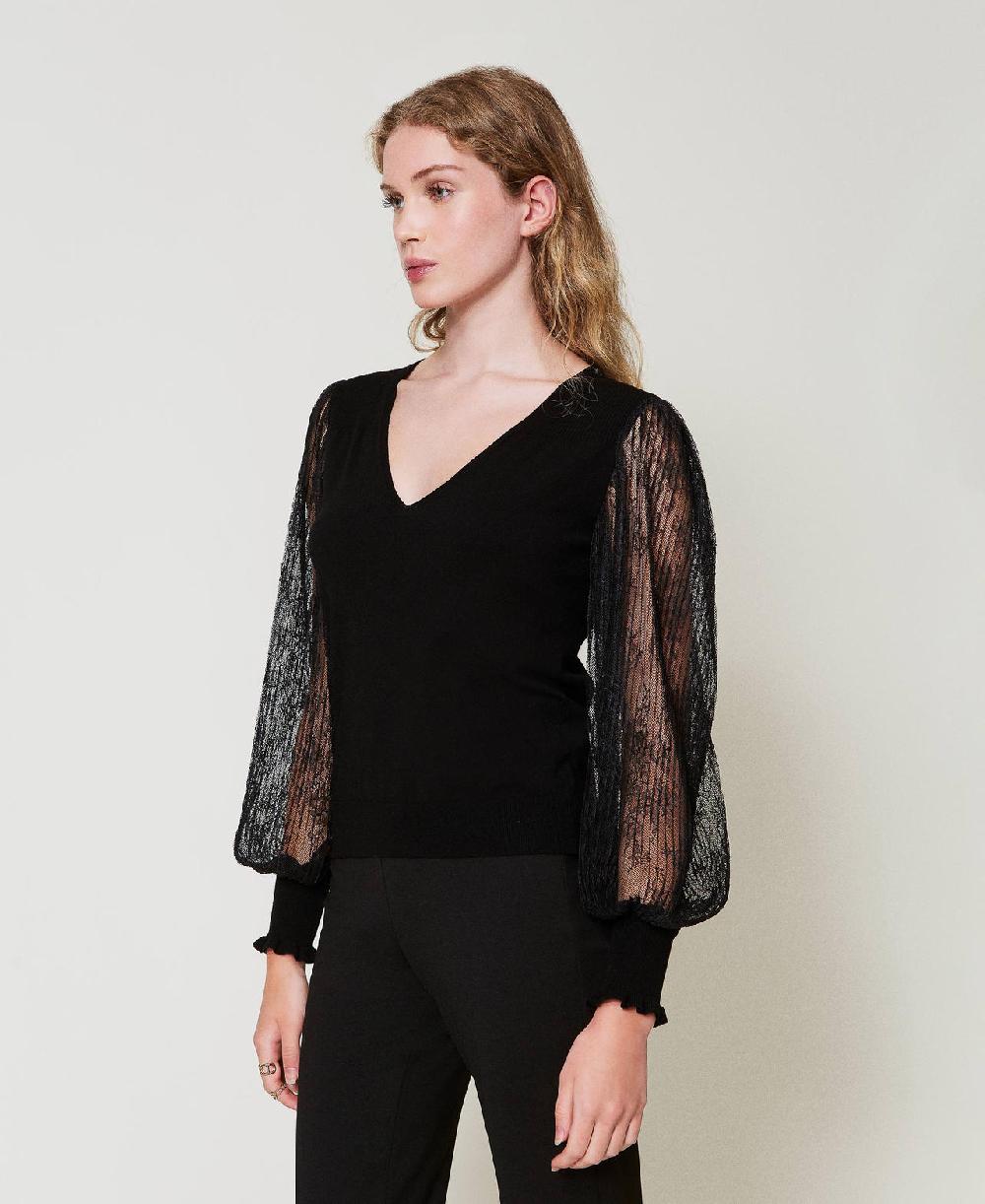 Scee by twin set Maglia doppio uso con maniche in pizzo Rilascio limitato