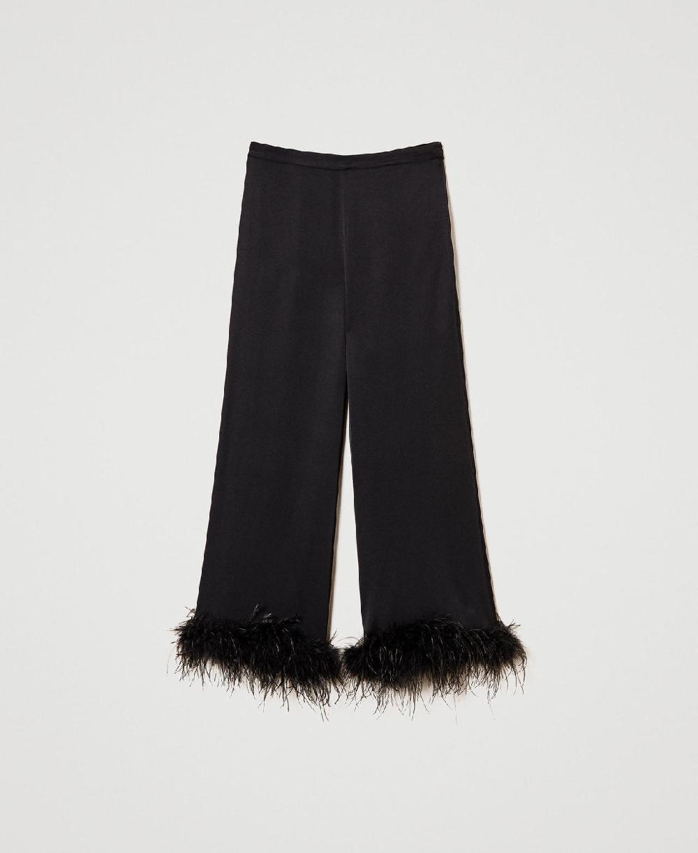 Scee by twin set Pantaloni in raso con piume