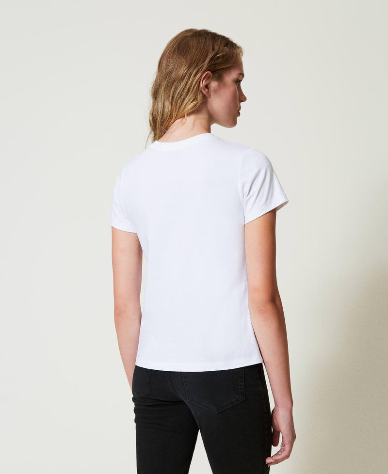 Scee by twin set T-shirt con balza in tulle e ricamo logo Fino al 65% di sconto
