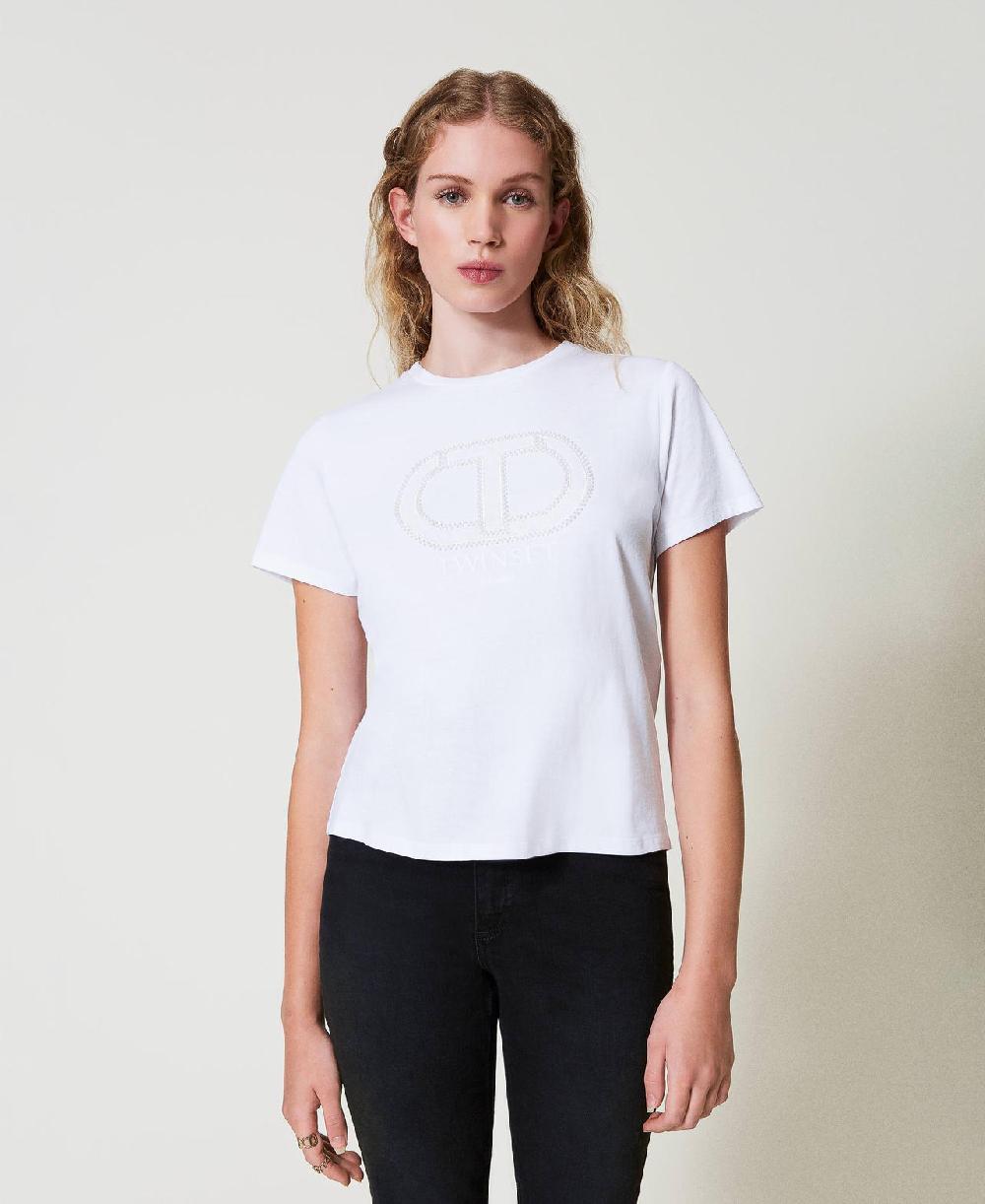 Scee by twin set T-shirt con ricamo logo Oval T Offerta speciale della fabbrica