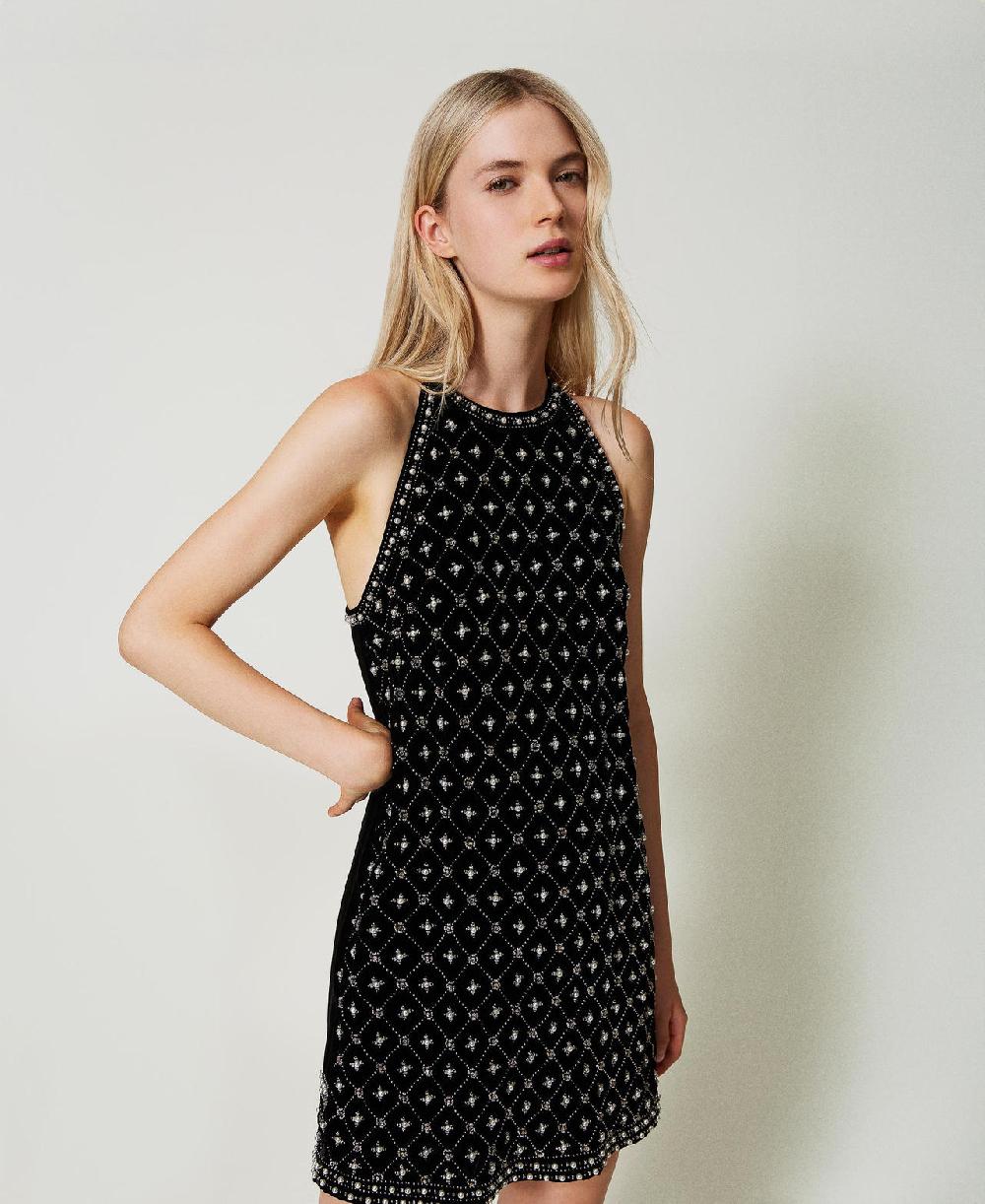 Scee by twin set Abito corto halter in velluto ricamato Limitato a 3 giorni