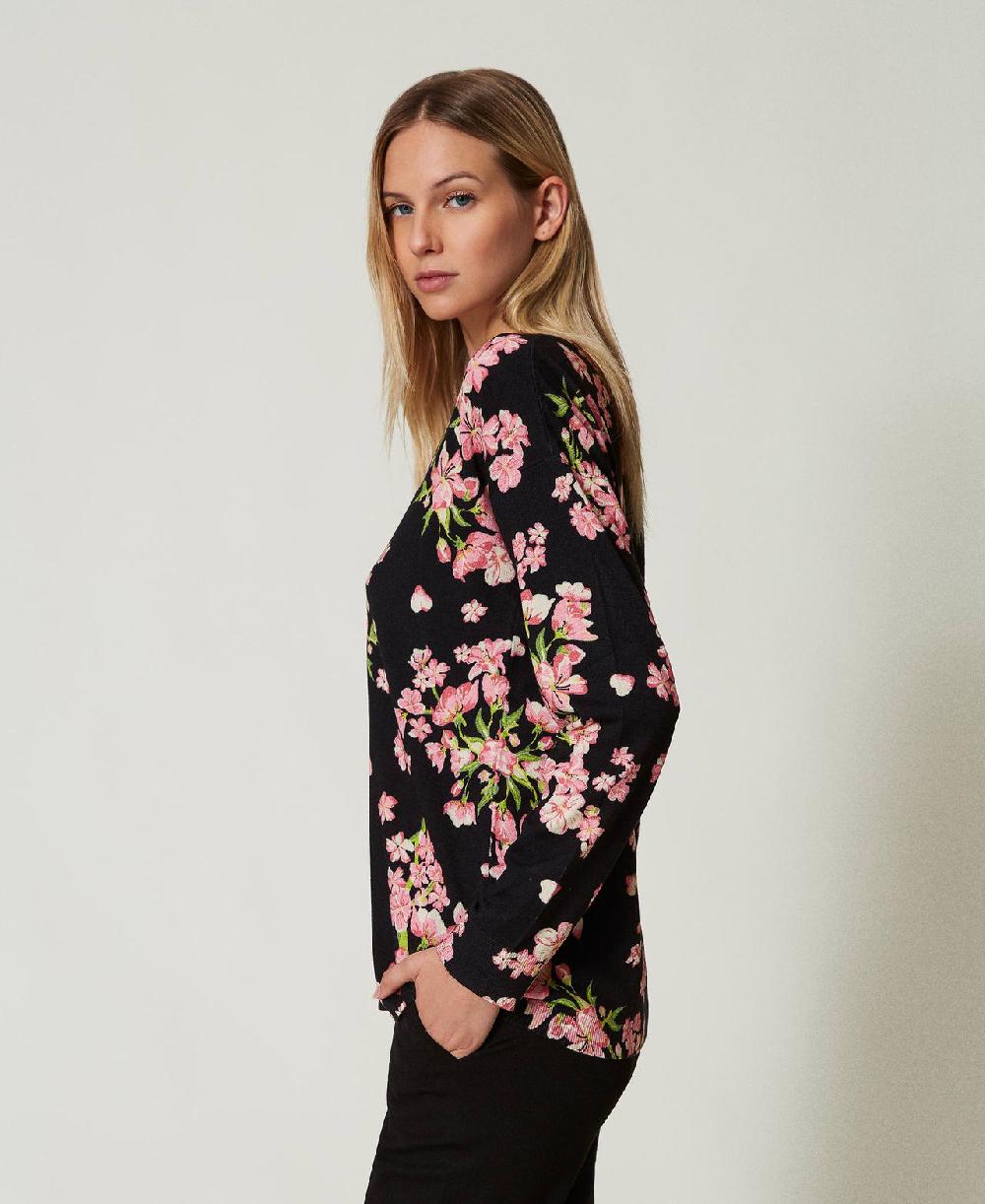 Scee by twin set Maglia con stampa a fiori e pizzo 50% di sconto per tempo limitato