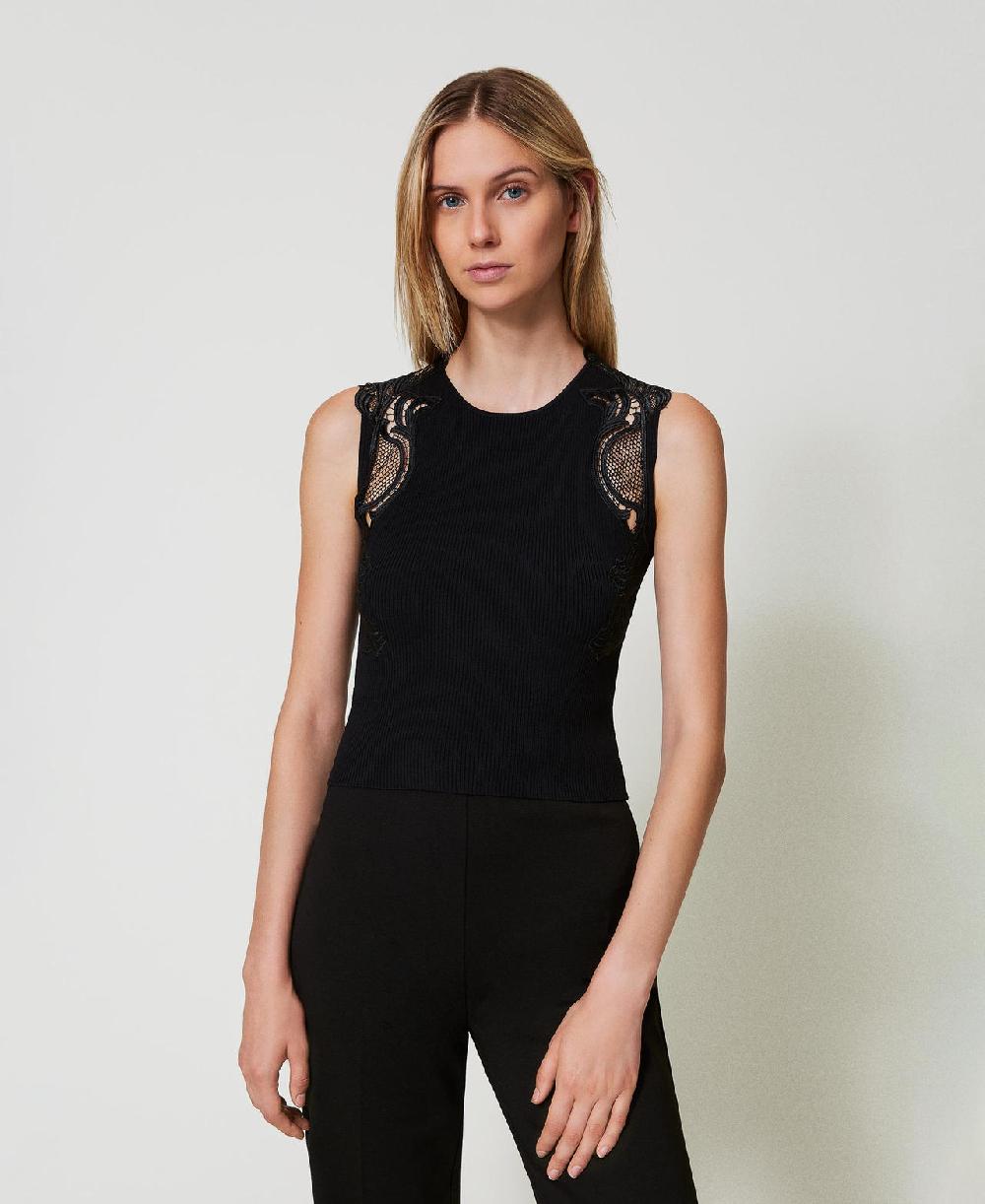 Scee by twin set Top in maglia con pizzo 2025