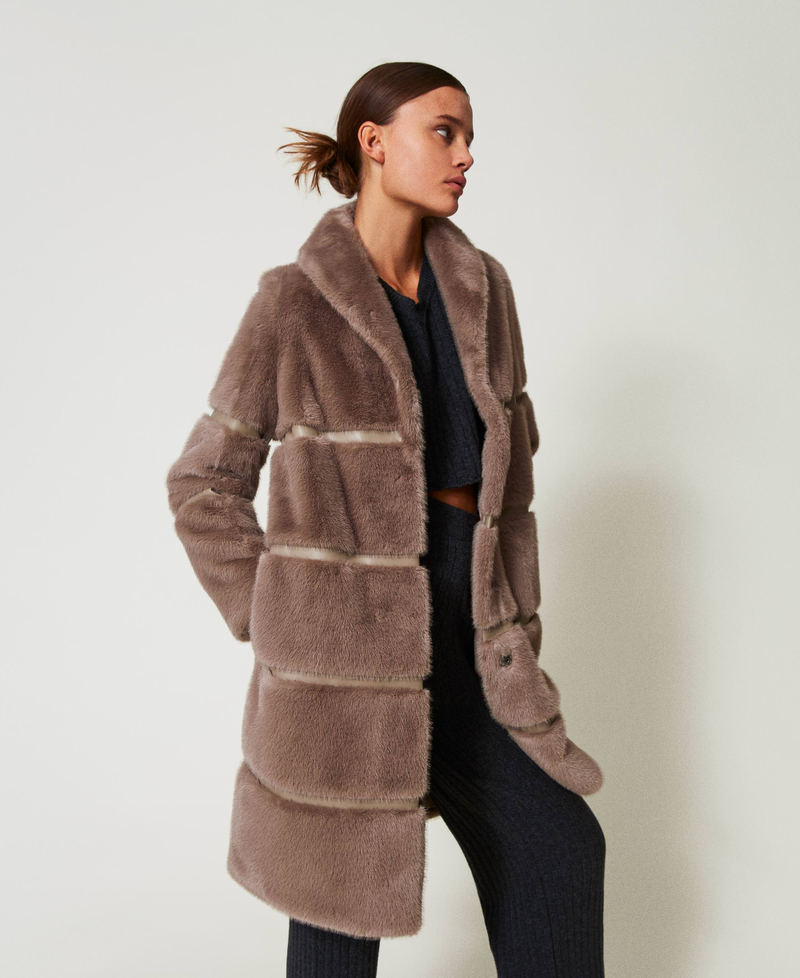 Scee by twin set Cappotto in faux fur con intarsi Italia