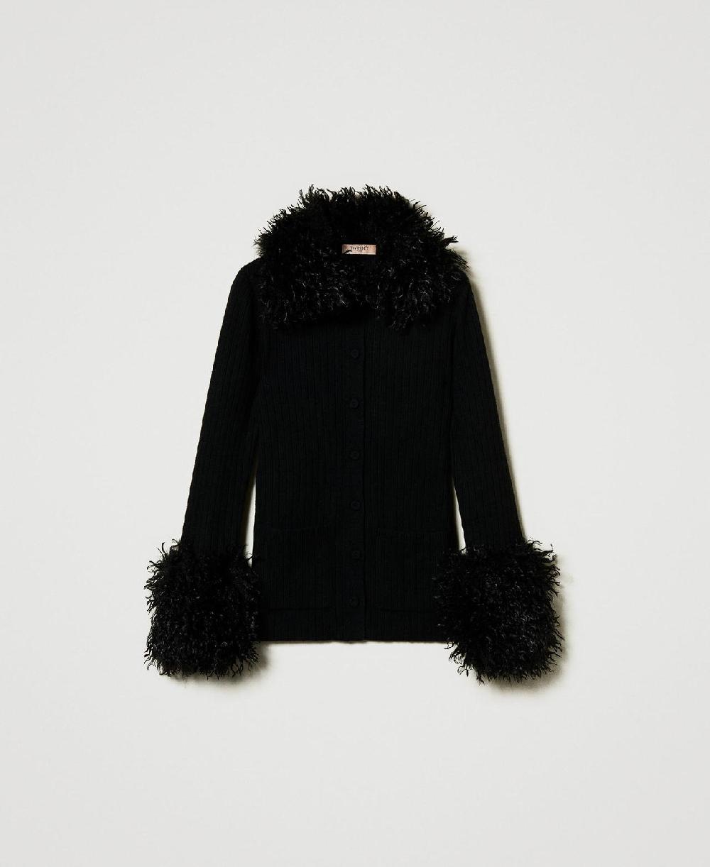 Scee by twin set Cardigan in misto lana e faux fur Qualità