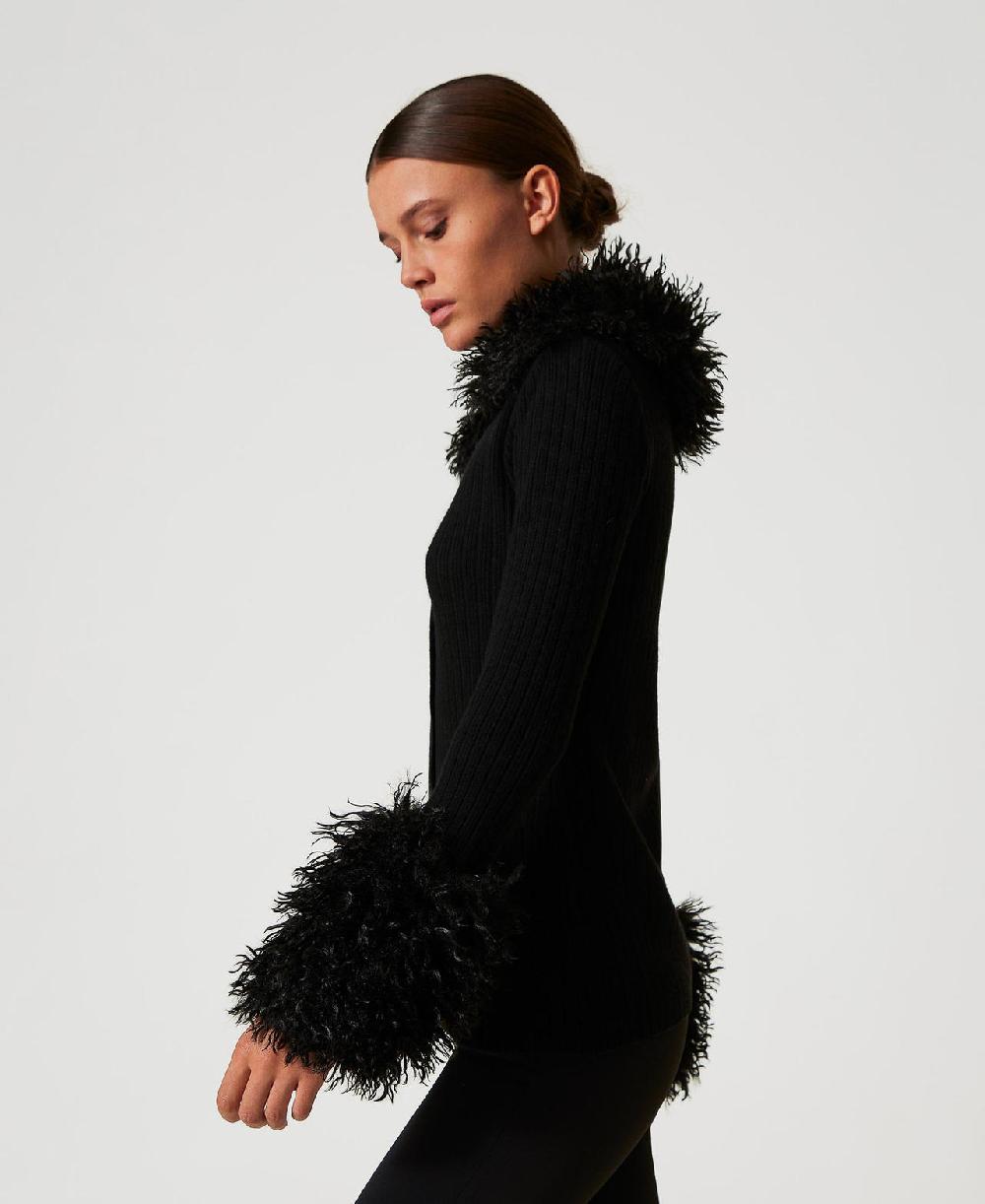 Scee by twin set Cardigan in misto lana e faux fur Qualità