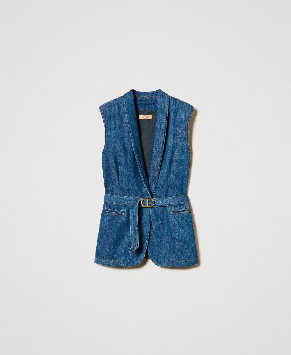 Scee by twin set Gilet in jeans con cintura Vendita