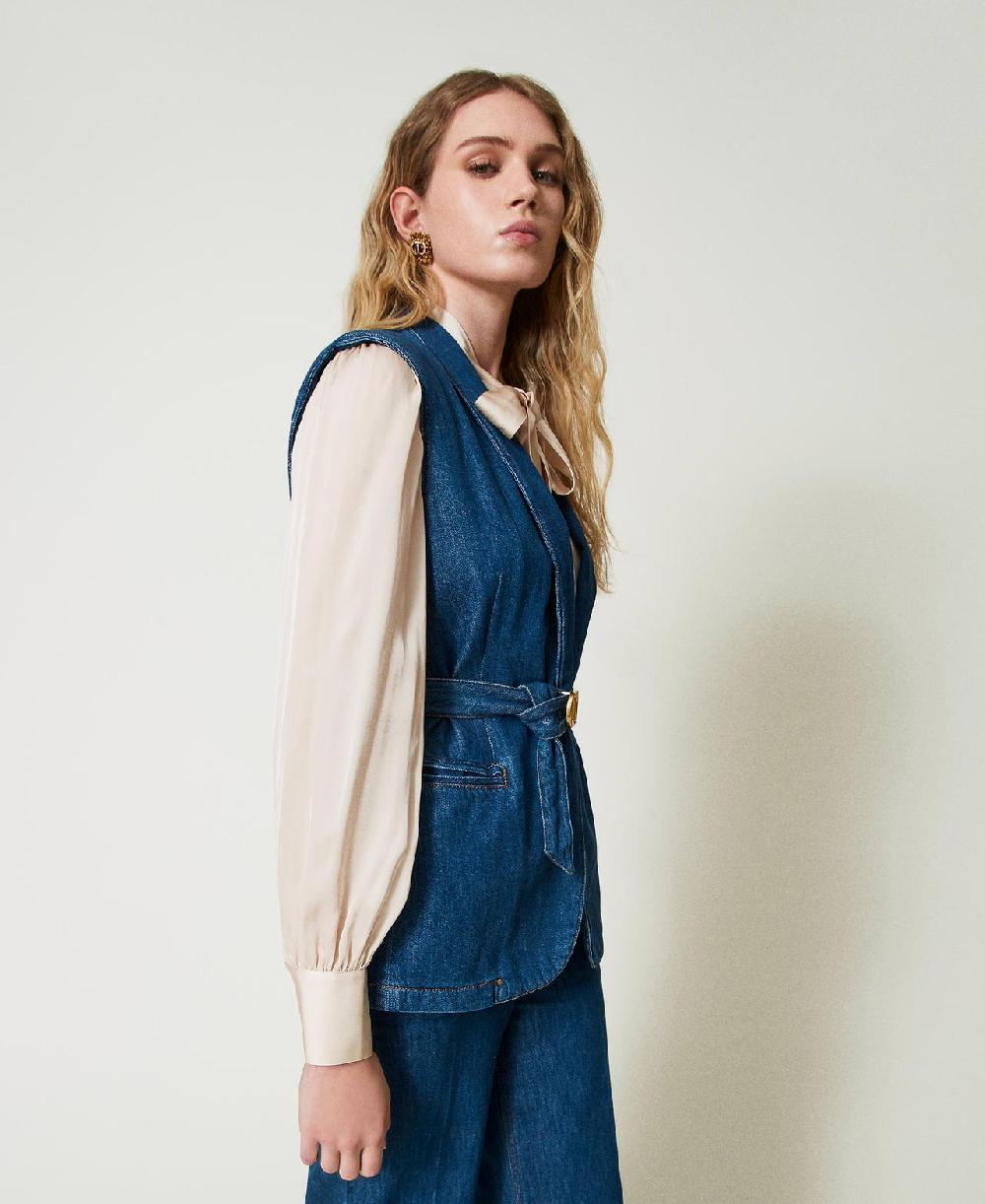 Scee by twin set Gilet in jeans con cintura Vendita