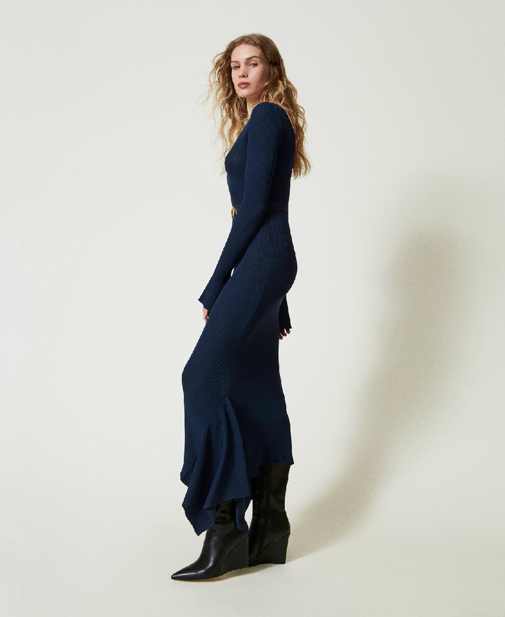 Scee by twin set Abito longuette in maglia con cintura e volant Fino Al -60%
