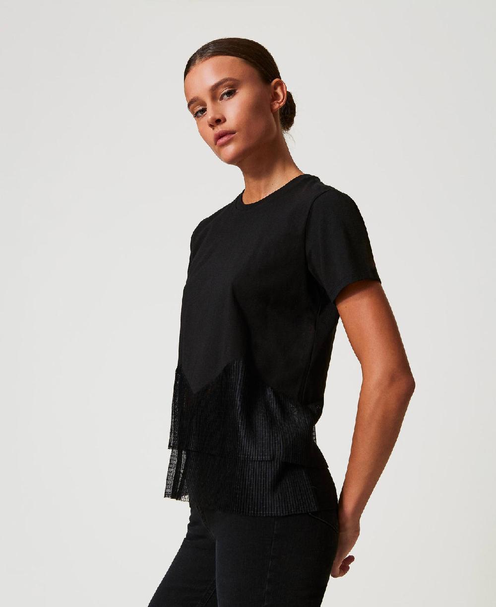 Scee by twin set T-shirt con balze in tulle Vendita Economica