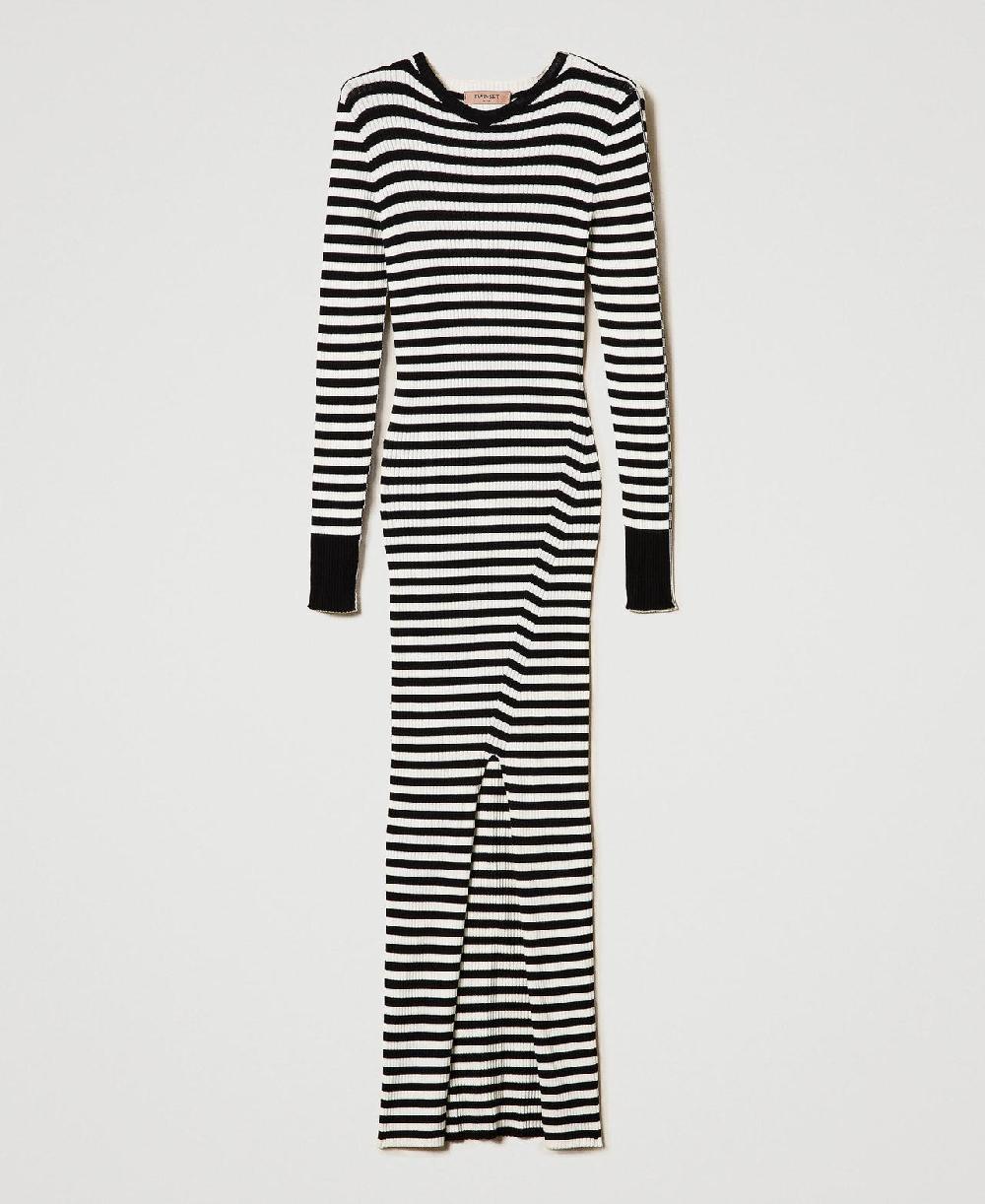 Scee by twin set Abito lungo in maglia a righe Offerta speciale