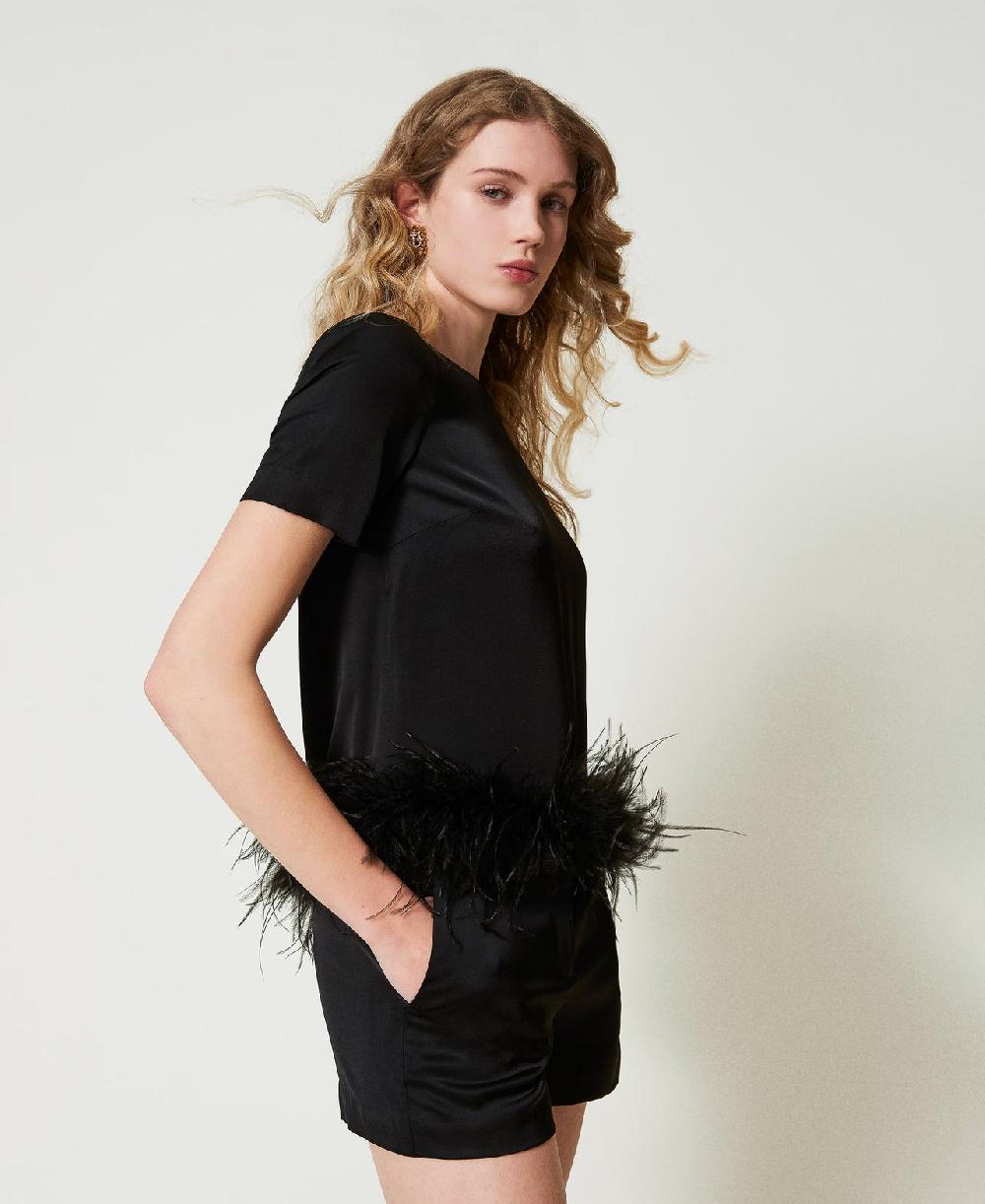 Scee by twin set Blusa in raso con piume Vendite stagionali