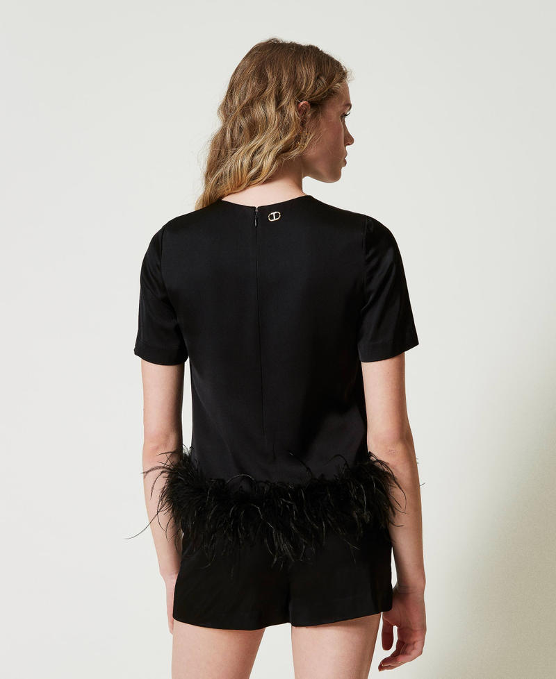 Scee by twin set Blusa in raso con piume Vendite stagionali
