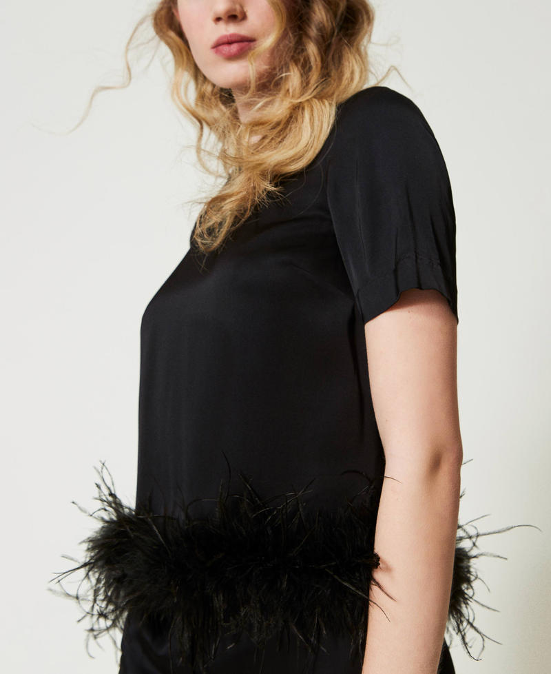 Scee by twin set Blusa in raso con piume Vendite stagionali