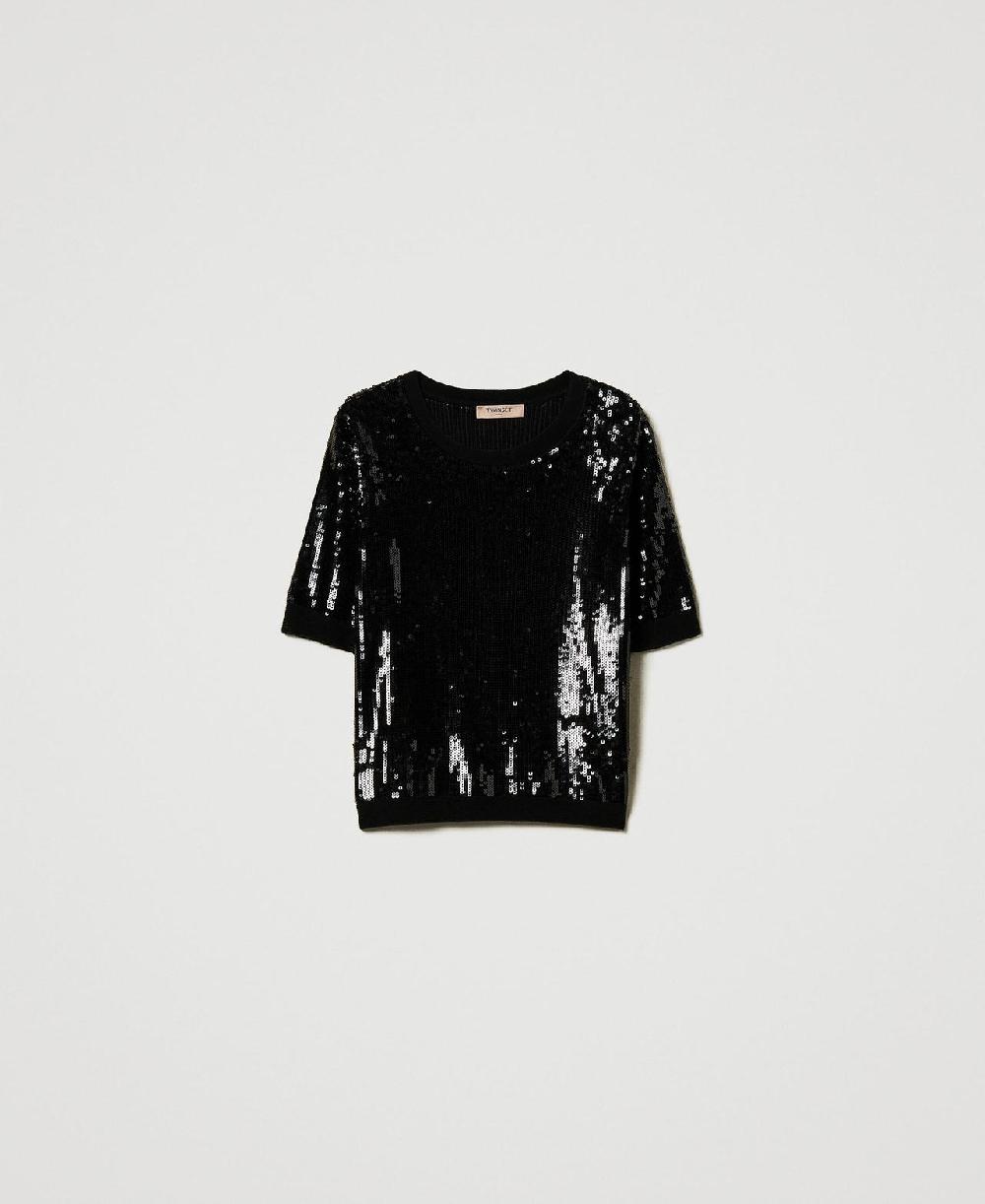 Scee by twin set Maglia con ricamo in full paillettes Black Friday