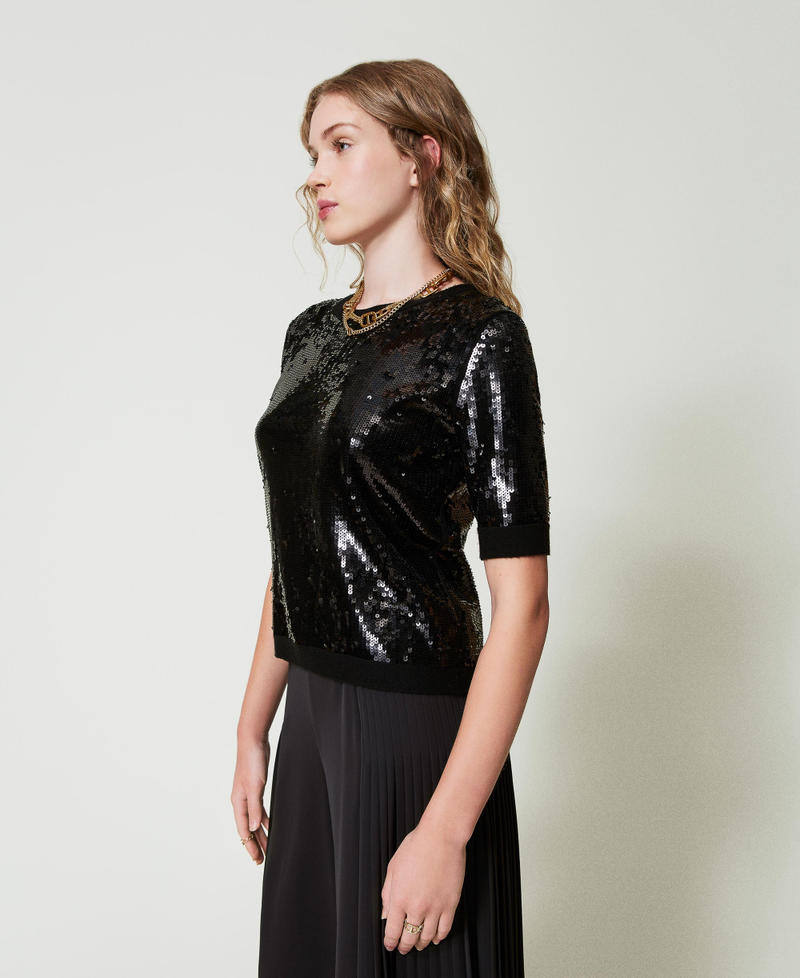 Scee by twin set Maglia con ricamo in full paillettes Black Friday