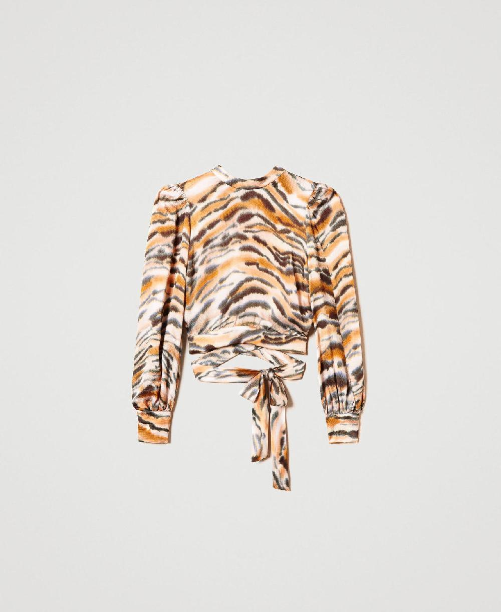 Scee by twin set Blusa cropped in raso animalier Offerta Pasqua