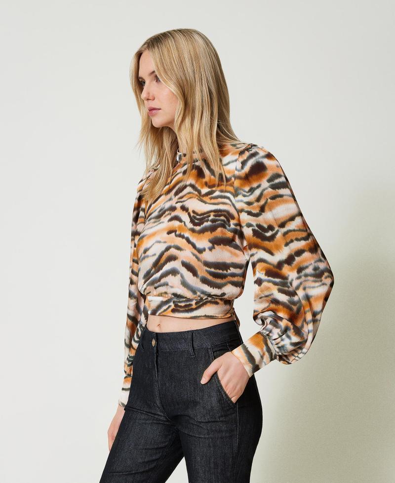 Scee by twin set Blusa cropped in raso animalier Offerta Pasqua