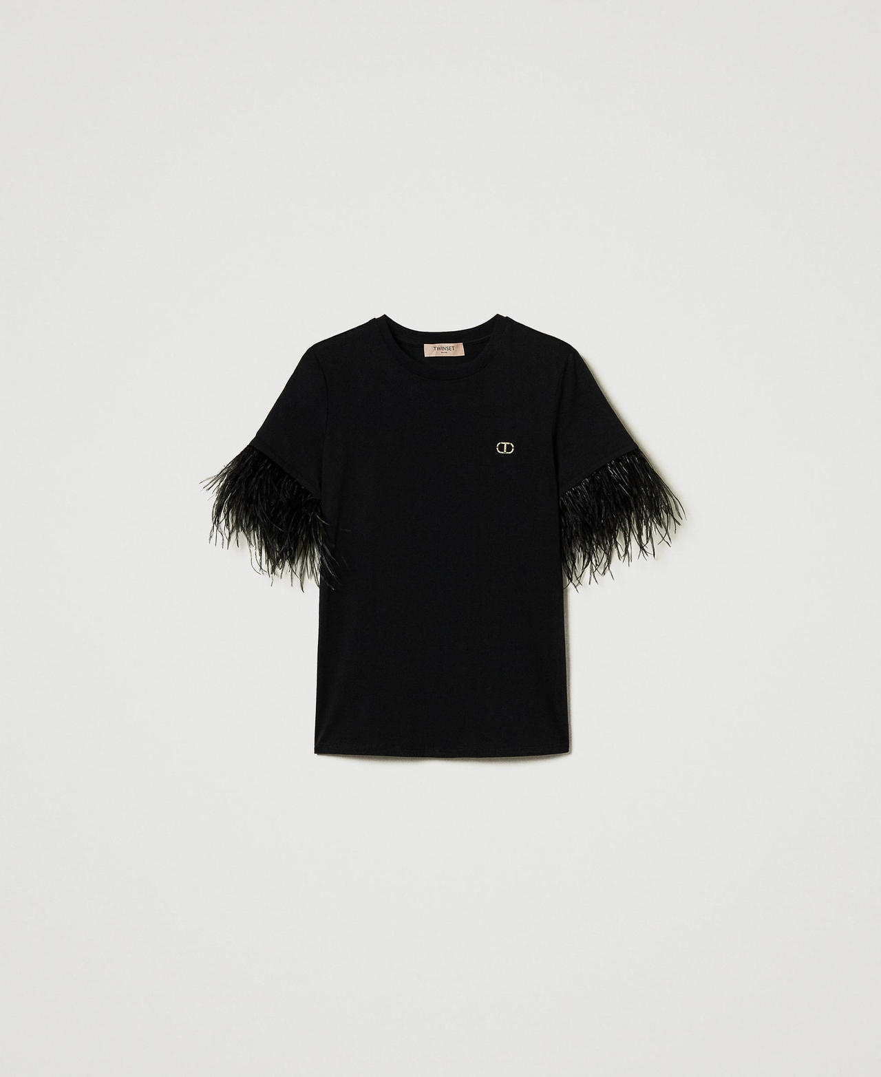 Scee by twin set T-shirt con logo Oval T e piume Offerta Giorno del Papà