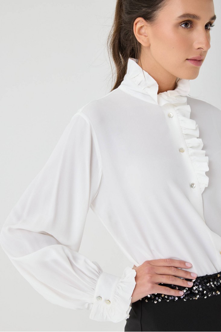 Zanetti 1965 Camicia in crepe de chine di seta con rouche Outlet