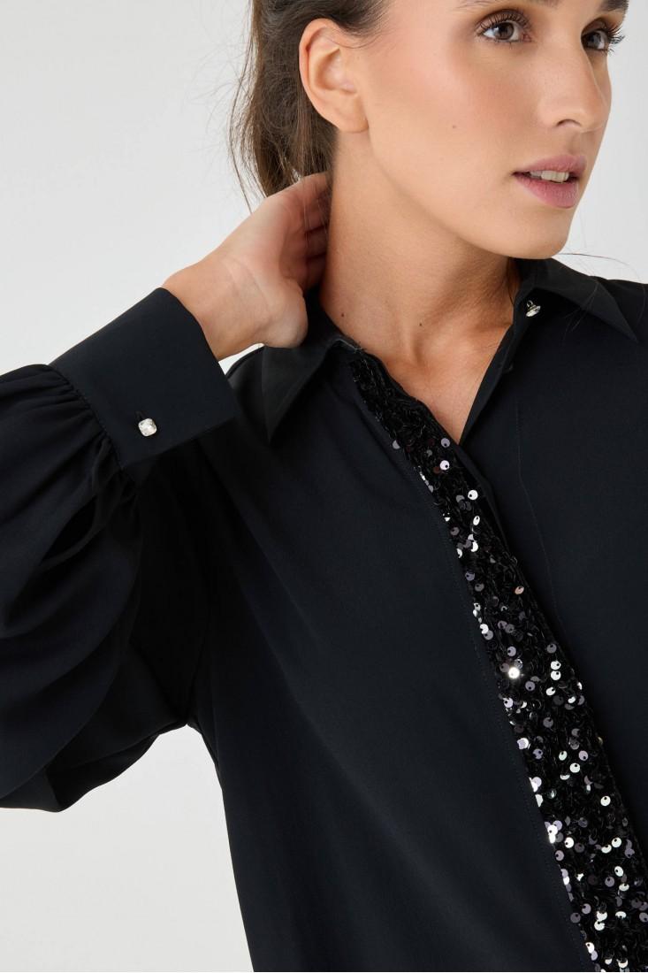 Zanetti 1965 Camicia con paillettes in crepe de chine In Vendita